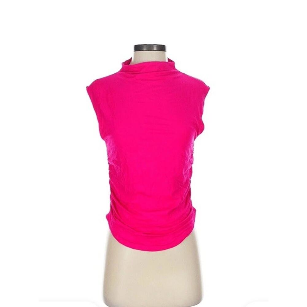 A New Day Hot Pink Mock Neck Ruched Side Sleeveless Top Size S